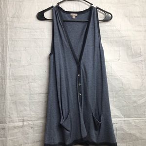 J Jill Blue Striped Button Front Vest Sz Med
